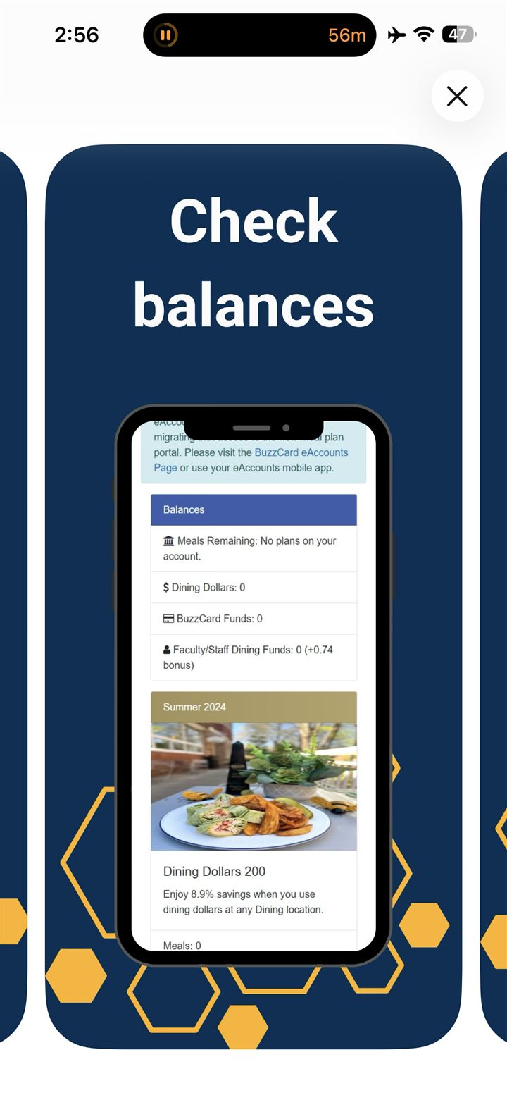 TechEats mobile app-store image showing balances in the app